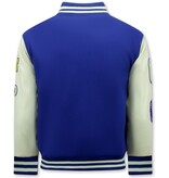 Enos Vintage Oversized American Baseball Jacket Hombre - 7086 - Azul