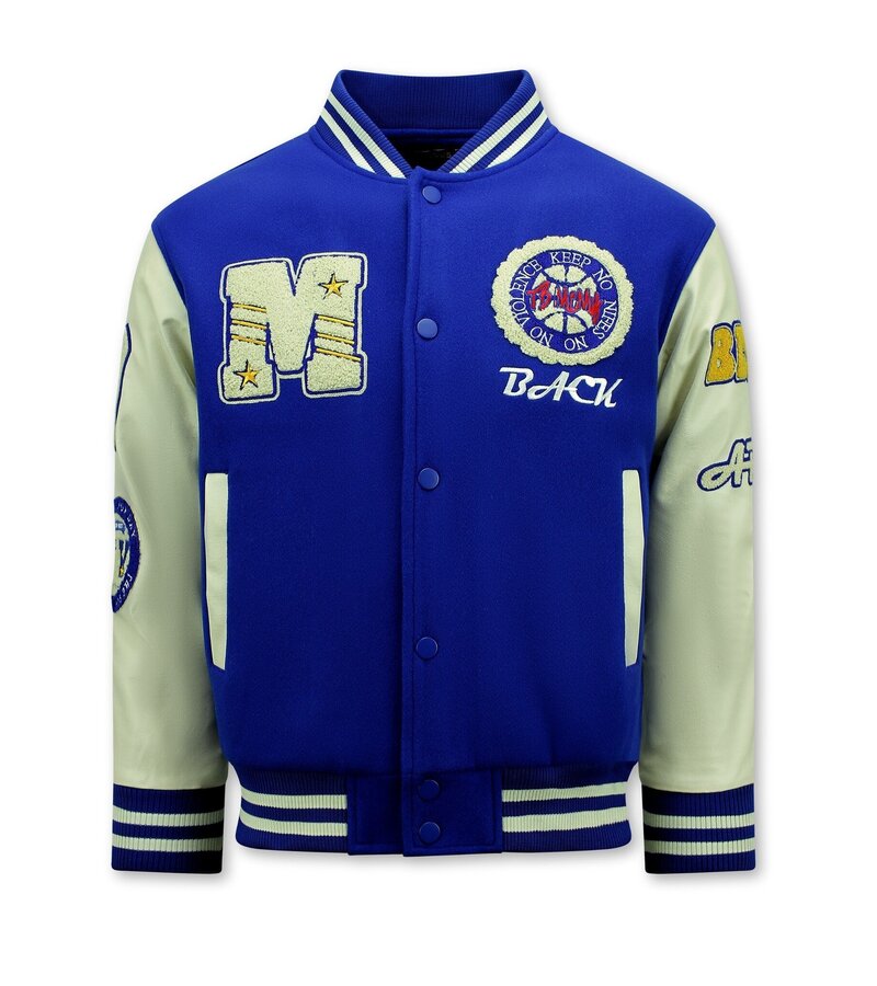 Enos Vintage Oversized American Baseball Jacket Hombre - 7086 - Azul