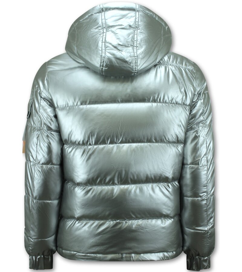 Enos Silver Puffer Jackets Hombre con capucha