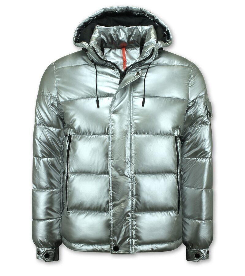 Enos Silver Puffer Jackets Hombre con capucha