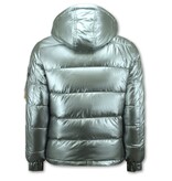 Enos Silver Puffer Jackets Hombre con capucha