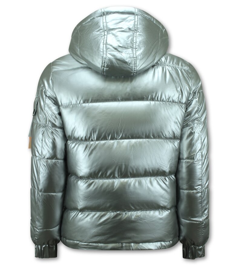 Enos Silver Puffer Jackets Hombre con capucha