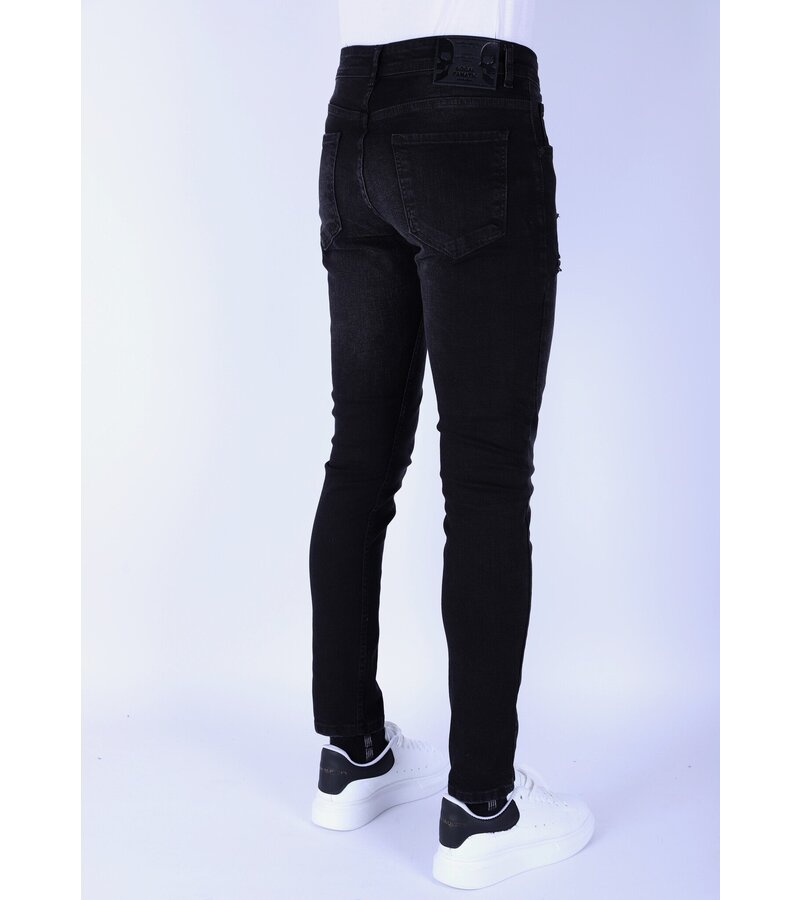 Local Fanatic Vaqueros slim fit para hombre con elástico con agujeros - XXA - Negro