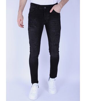 Local Fanatic Vaqueros slim fit para hombre con elástico con agujeros - XXA - Negro