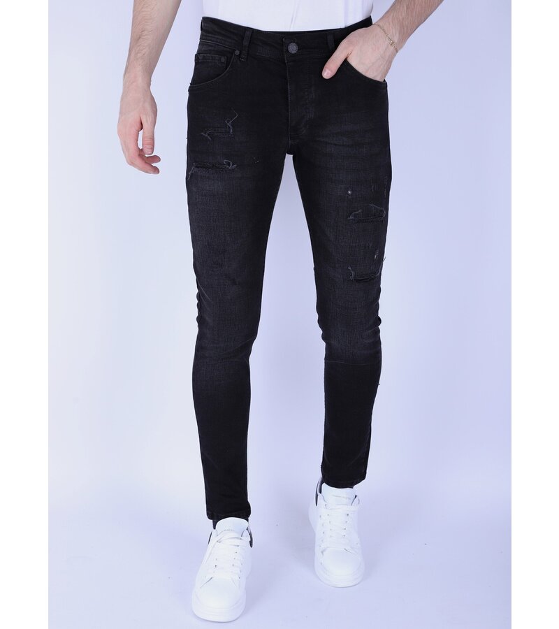 Local Fanatic Vaqueros slim fit para hombre con elástico con agujeros - XXA - Negro