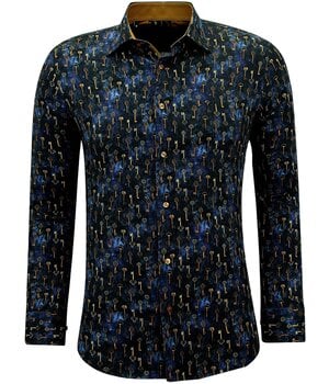 Gentile Bellini Camisa de manga larga para hombre con estampado - 3144 - Azul