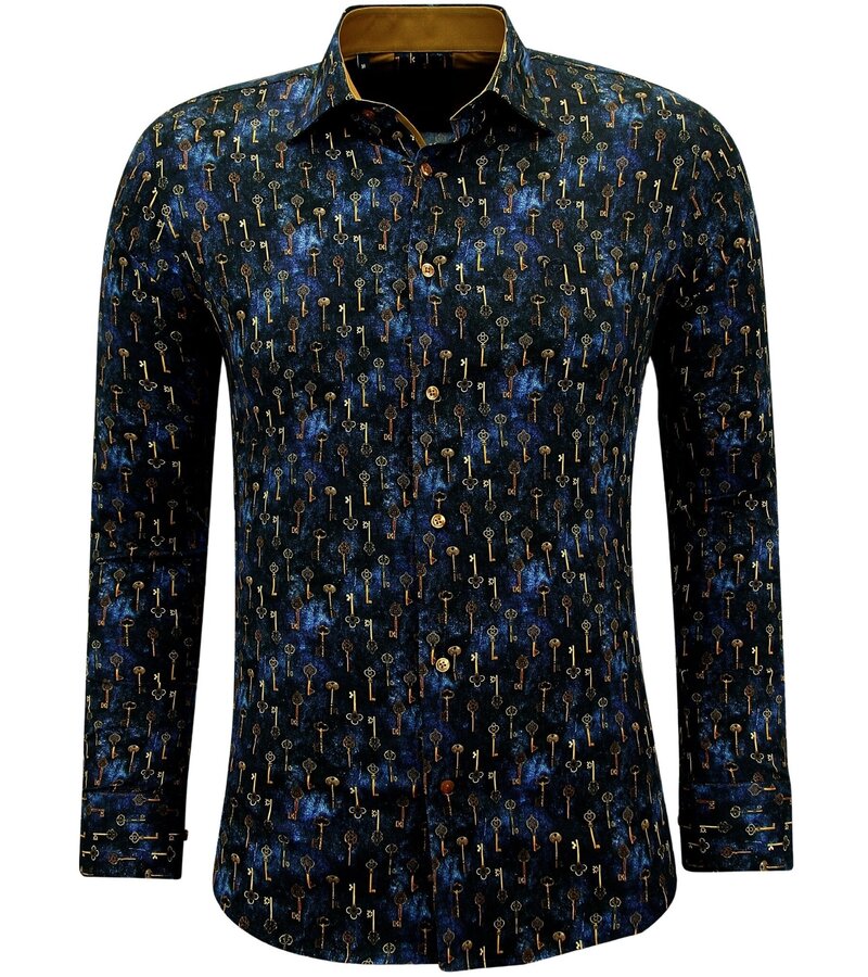 Gentile Bellini Camisa de manga larga para hombre con estampado - 3144 - Azul