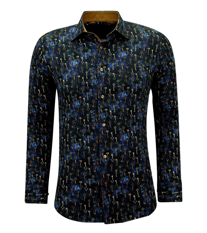 Gentile Bellini Camisa de manga larga para hombre con estampado - 3144 - Azul