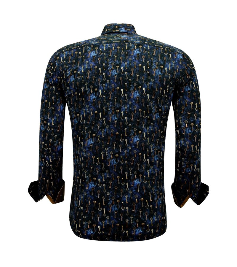 Gentile Bellini Camisa de manga larga para hombre con estampado - 3144 - Azul