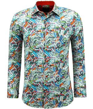 Gentile Bellini Camisa Sin Arrugas Manga Larga Estampado Old School- 3139 - Naranja