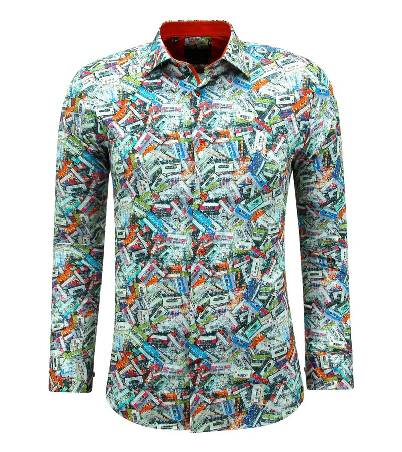 Gentile Bellini Camisa Sin Arrugas Manga Larga Estampado Old School- 3139 - Naranja