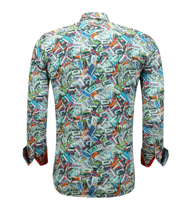 Gentile Bellini Camisa Sin Arrugas Manga Larga Estampado Old School- 3139 - Naranja