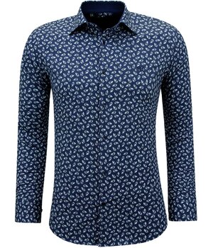 Gentile Bellini Camisa casual de algodón para hombre con estampado - 3141 - Azul