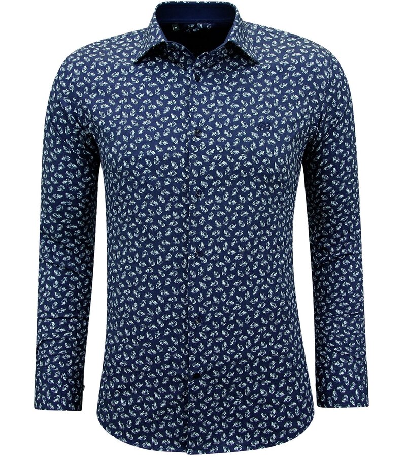 Gentile Bellini Camisa casual de algodón para hombre con estampado - 3141 - Azul