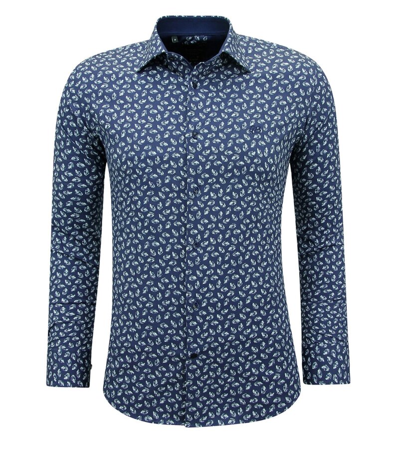 Gentile Bellini Camisa casual de algodón para hombre con estampado - 3141 - Azul