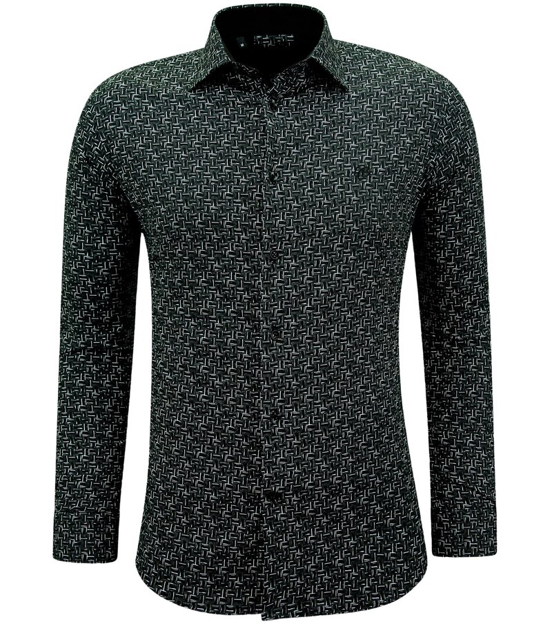 Gentile Bellini Camisa Casual Hombre Manga Larga con Estampado - 3143 - Negro