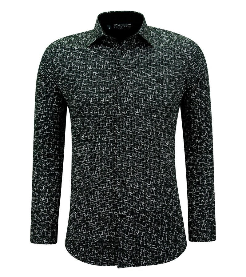 Gentile Bellini Camisa Casual Hombre Manga Larga con Estampado - 3143 - Negro