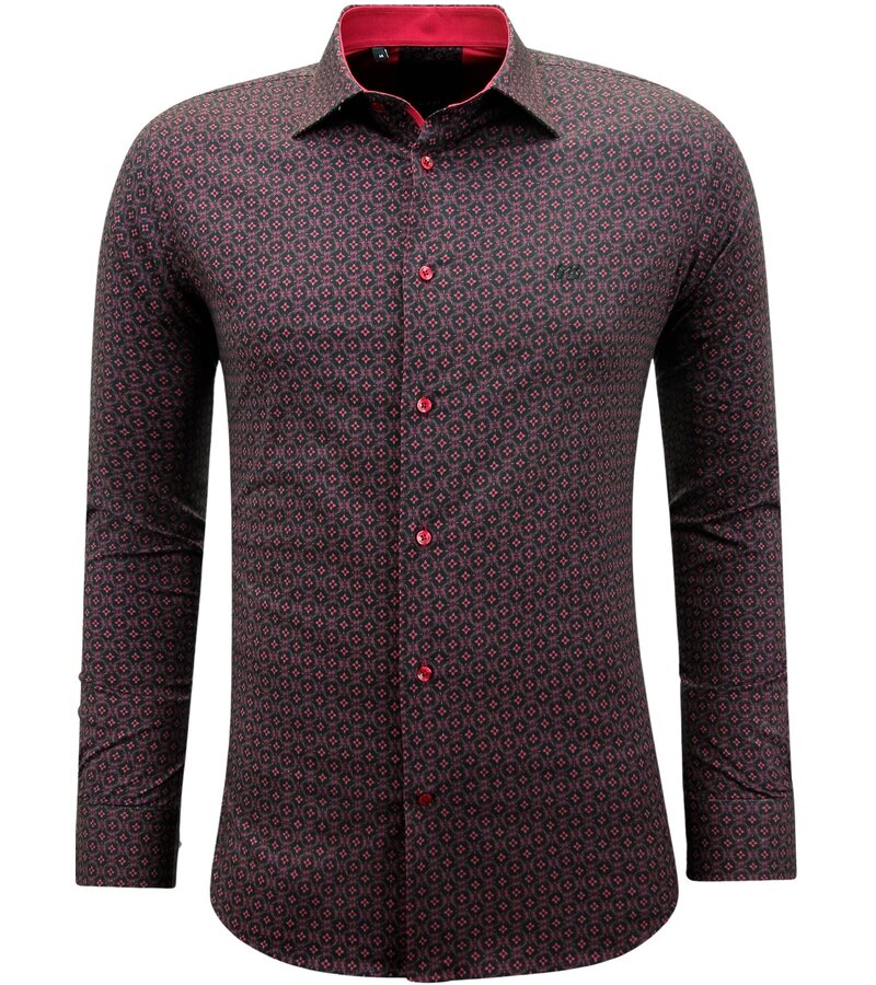 Gentile Bellini Camisa Estampada Hombre Manga Larga Slim Fit - 3137 - Roja