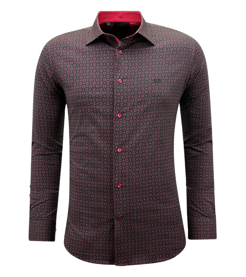 Gentile Bellini Camisa Estampada Hombre Manga Larga Slim Fit - 3137 - Roja