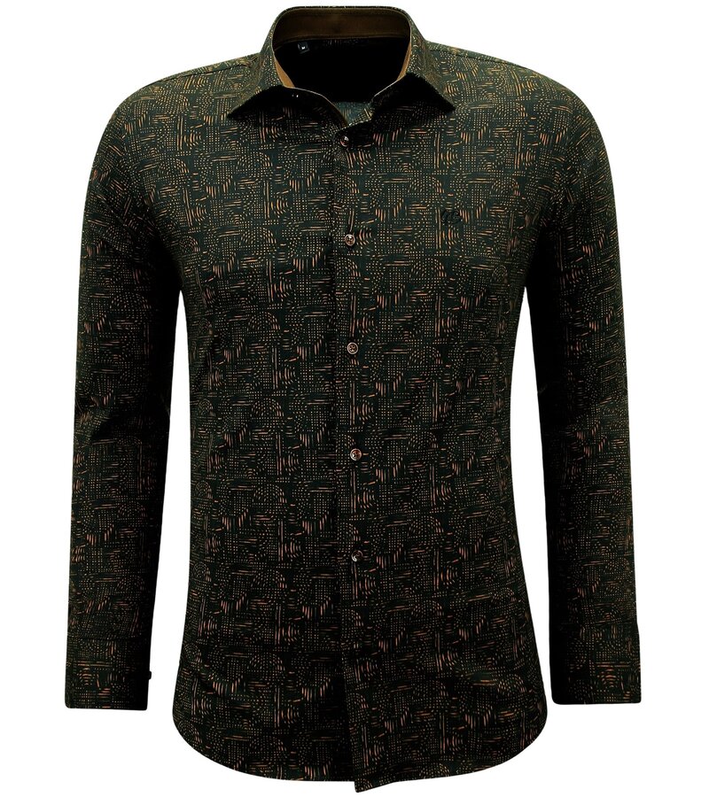 Gentile Bellini Camisas Hombre Manga Larga con Estampado Slim Fit- 3145 - Marrón