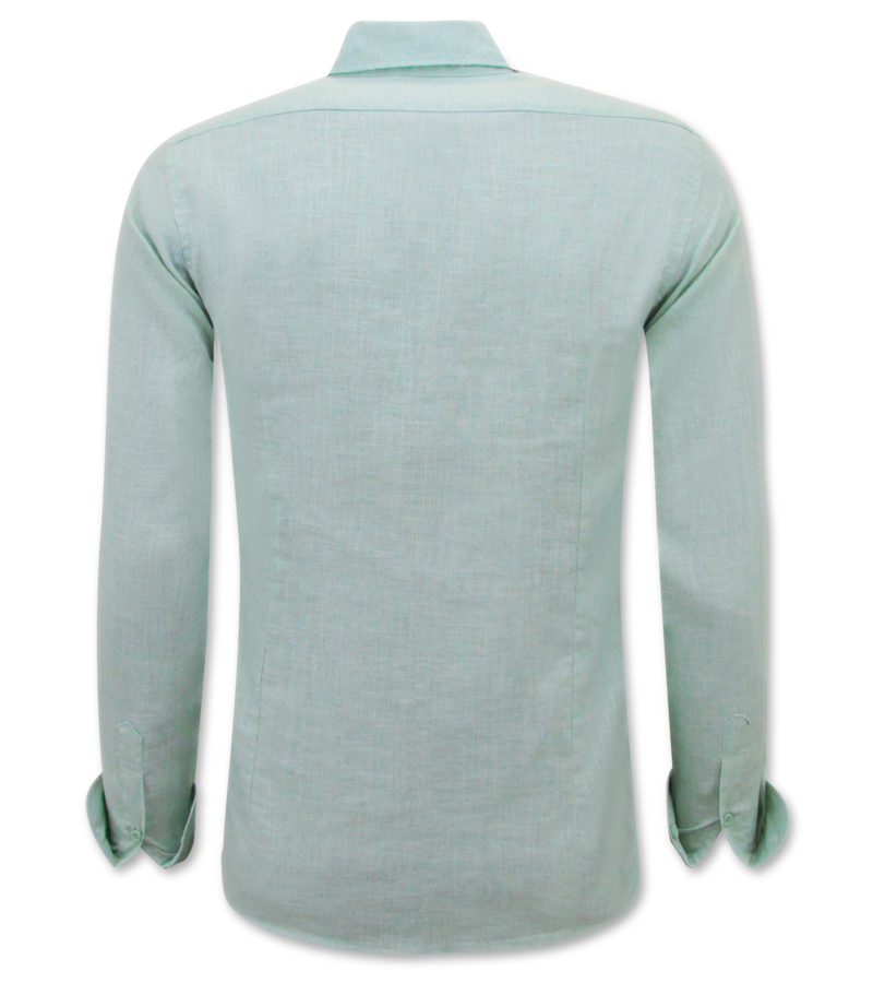 Enos Camisa de Lino para Hombre - Regular Fit - Casual Blanco - Verde