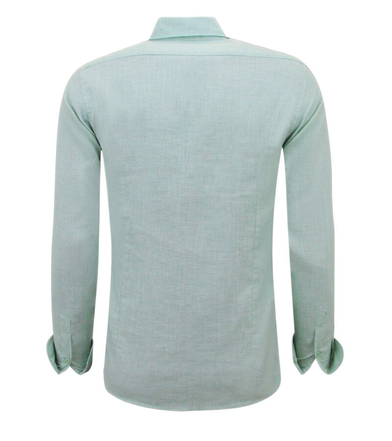 Enos Camisa de Lino para Hombre - Regular Fit - Casual Blanco - Verde