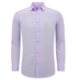 Enos Camisa de Lino para Hombre - Regular Fit - Casual Blanco - Morado