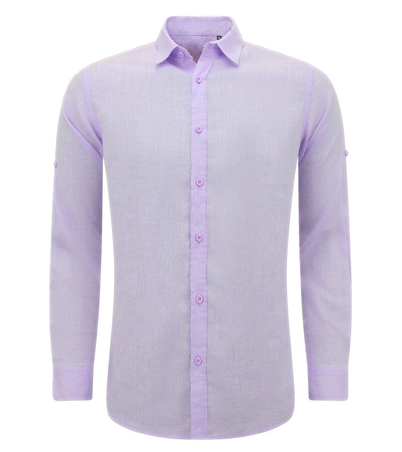 Enos Camisa de Lino para Hombre - Regular Fit - Casual Blanco - Morado