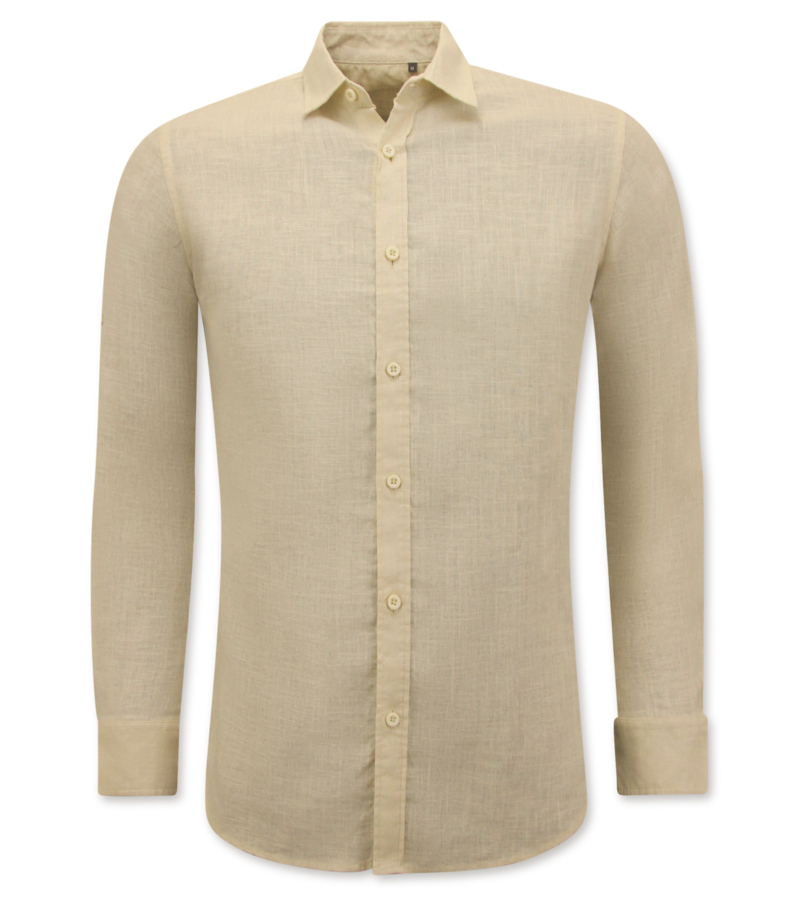 Enos Camisa de Lino para Hombre - Regular Fit - Casual Blanco - Beige