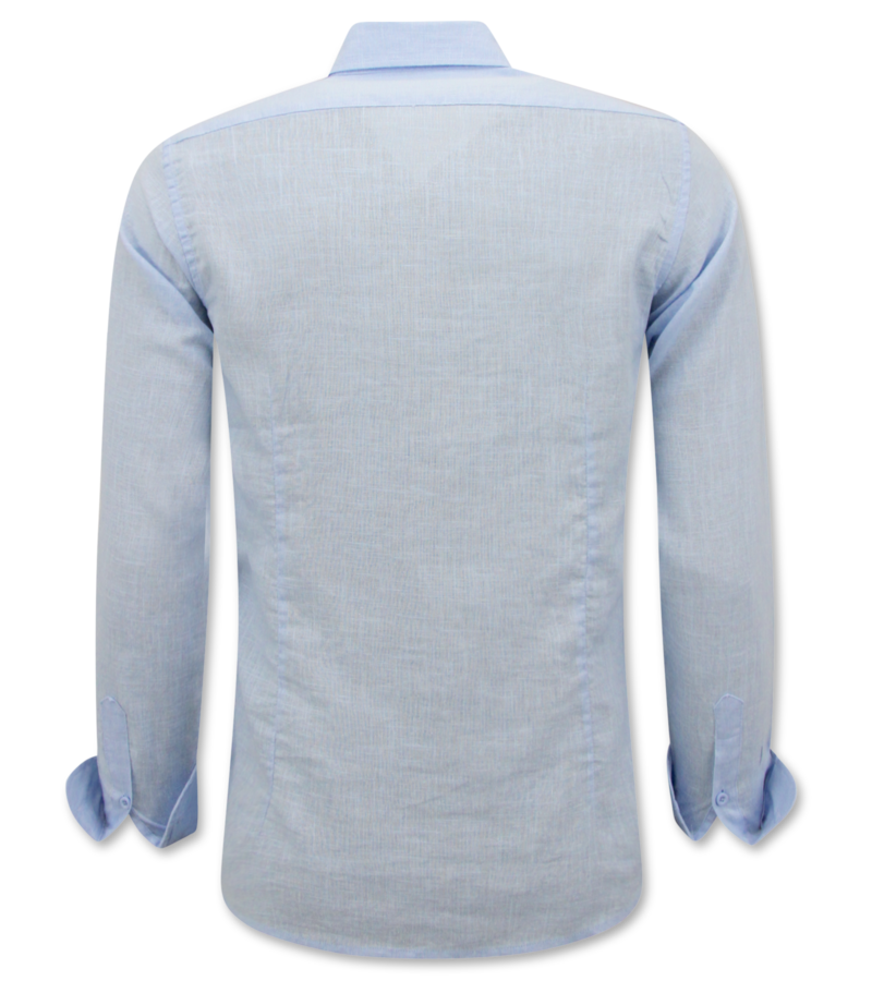 Enos Camisa de lino para hombre - Regular Fit - Casual Blanco - Azul claro