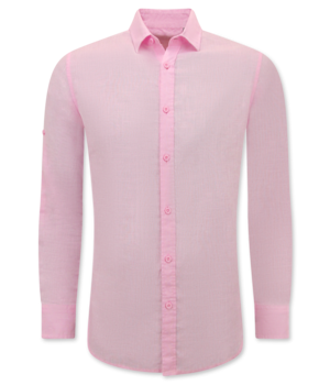 Enos Camisa de Lino para Hombre - Regular Fit - Casual Blanco - Rosa