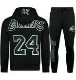 TopStar Chándal de los Lakers para hombre - Conjunto deportivo de los Lakers para hombre - Conjunto de local para adultos - 3793 - Negro/Plateado