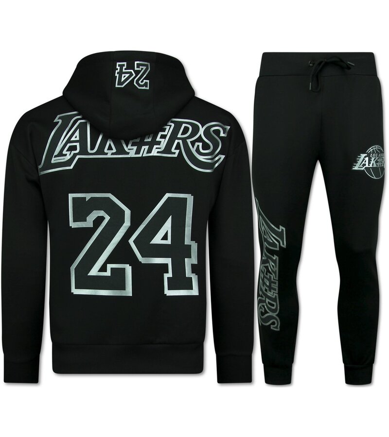 TopStar Chándal de los Lakers para hombre - Conjunto deportivo de los Lakers para hombre - Conjunto de local para adultos - 3793 - Negro/Plateado