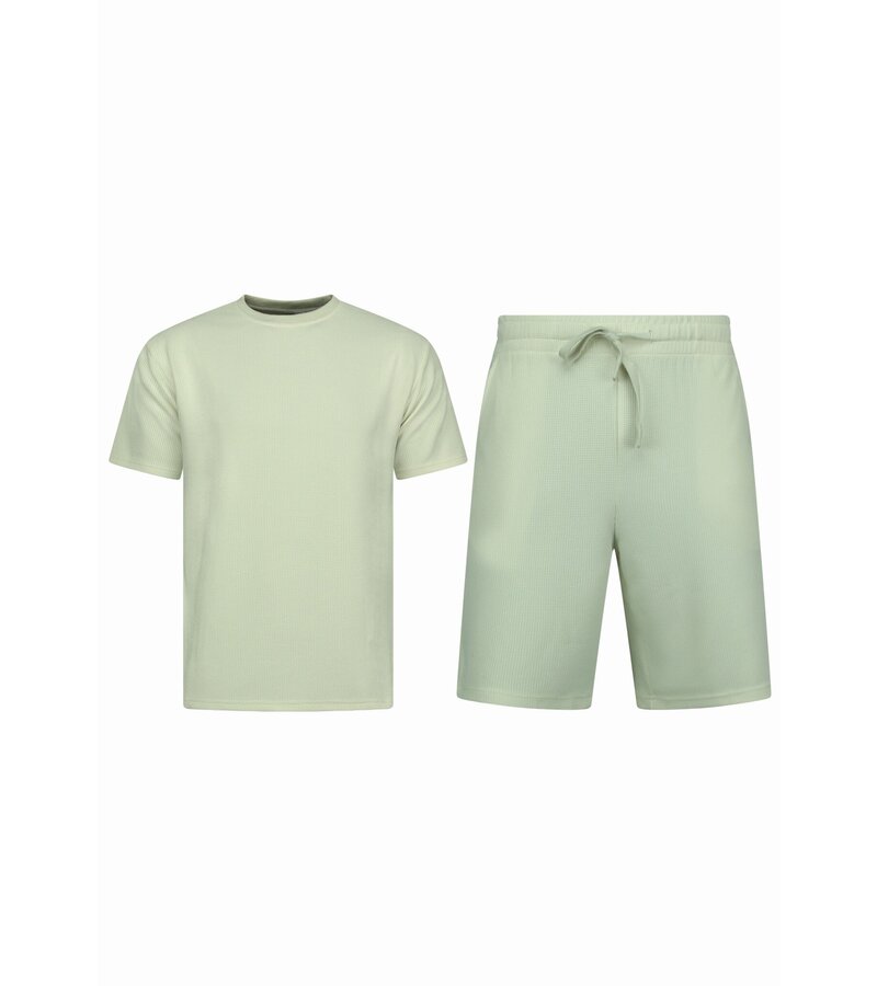 Enos Conjunto de verano para hombre - Oversize acanalado - Dos piezas - Conjunto - 918 - Beige