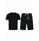 Enos Conjunto de verano para hombre - Oversize acanalado - Dos piezas - Conjunto - 918 - Negro