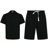 Enos Conjunto de dos piezas - Camisa holgada de canalé - Conjunto de verano para hombre - Conjunto de dos piezas - 915 - Negro
