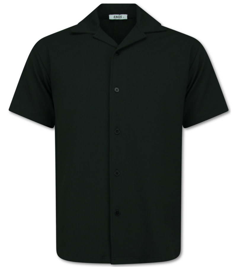Enos Conjunto de dos piezas - Camisa holgada de canalé - Conjunto de verano para hombre - Conjunto de dos piezas - 915 - Negro