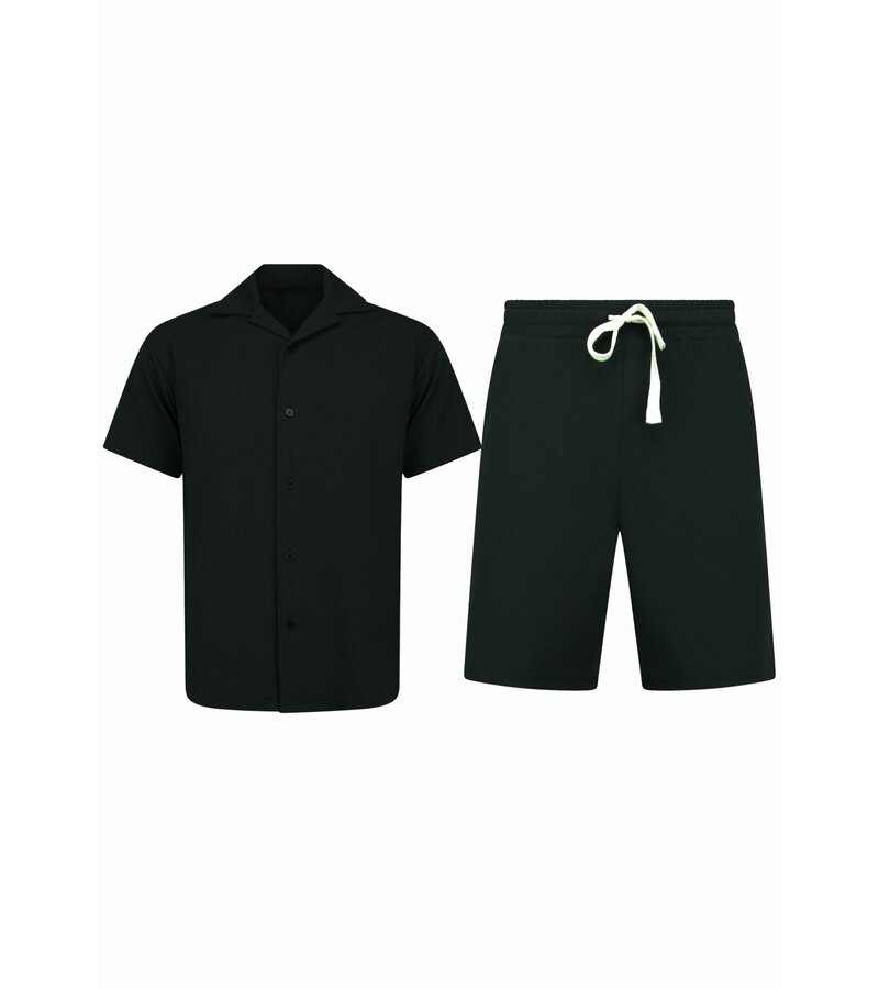 Enos Conjunto de dos piezas - Camisa holgada de canalé - Conjunto de verano para hombre - Conjunto de dos piezas - 915 - Negro