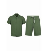 Enos Conjunto de dos piezas - Camisa holgada de canalé - Conjunto de verano para hombre - Conjunto de dos piezas - 915 - Verde