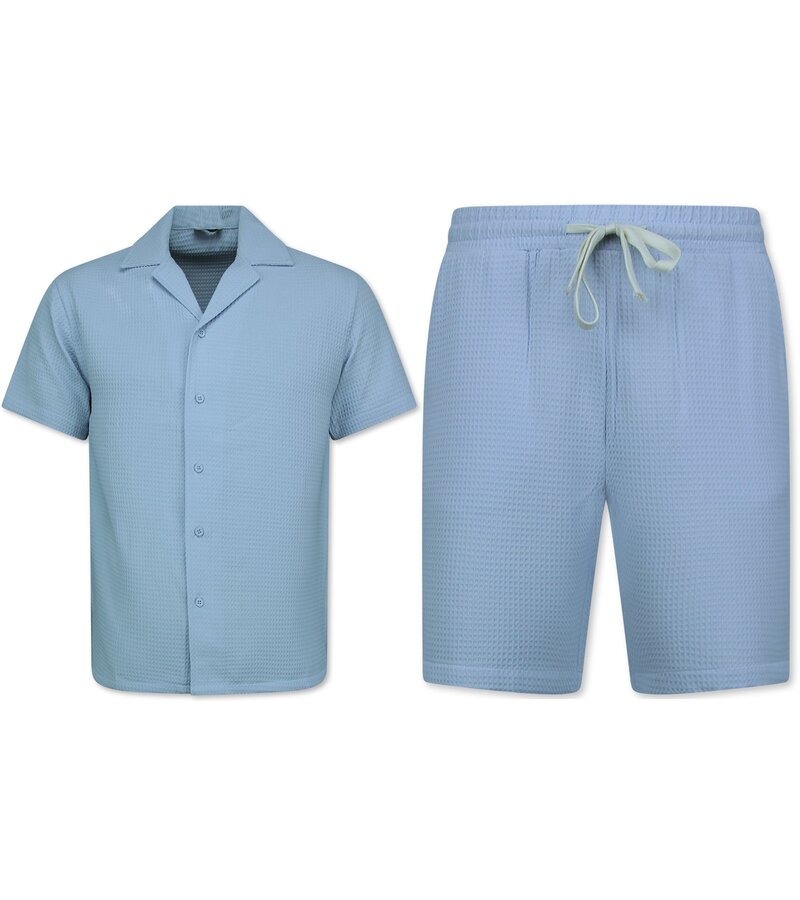 Martina Camisa holgada acanalada - Conjunto de verano para hombre - Dos piezas - Conjunto - 0095 - Azul