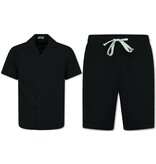 Martina Camisa oversize acanalada - Conjunto de verano para hombre - Dos piezas - Conjunto - 0095 - Negro