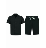 Martina Camisa oversize acanalada - Conjunto de verano para hombre - Dos piezas - Conjunto - 0095 - Negro