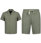 Martina Camisa oversize acanalada - Conjunto de verano para hombre - Conjunto de dos piezas - Conjunto - 0095 - Gris