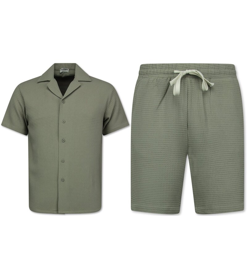 Martina Camisa oversize acanalada - Conjunto de verano para hombre - Conjunto de dos piezas - Conjunto - 0095 - Gris