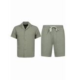 Martina Camisa oversize acanalada - Conjunto de verano para hombre - Conjunto de dos piezas - Conjunto - 0095 - Gris