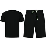 Enos Conjunto de verano para hombre - Oversize acanalado - Conjunto de dos piezas - Conjunto - F-918 - Negro