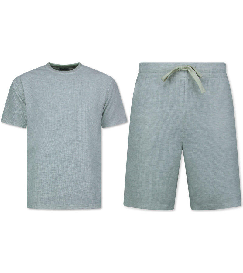Enos Conjunto de verano para hombre - Oversize acanalado - Conjunto de dos piezas - Conjunto doble - Conjunto a juego - F-918 - Gris