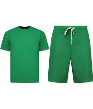 Enos Conjunto de verano para hombre - Oversize acanalado - Conjunto de dos piezas - Conjunto doble - Conjunto a juego - F-918 - Verde