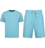 Enos Conjunto de verano para hombre - Oversize acanalado - Conjunto de dos piezas - Twinset - Combiset - F-918 - Turquesa