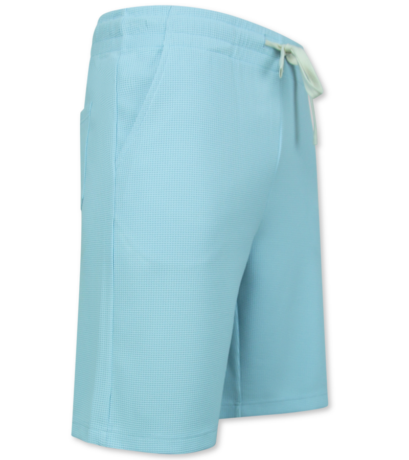 Enos Conjunto de verano para hombre - Oversize acanalado - Conjunto de dos piezas - Twinset - Combiset - F-918 - Turquesa